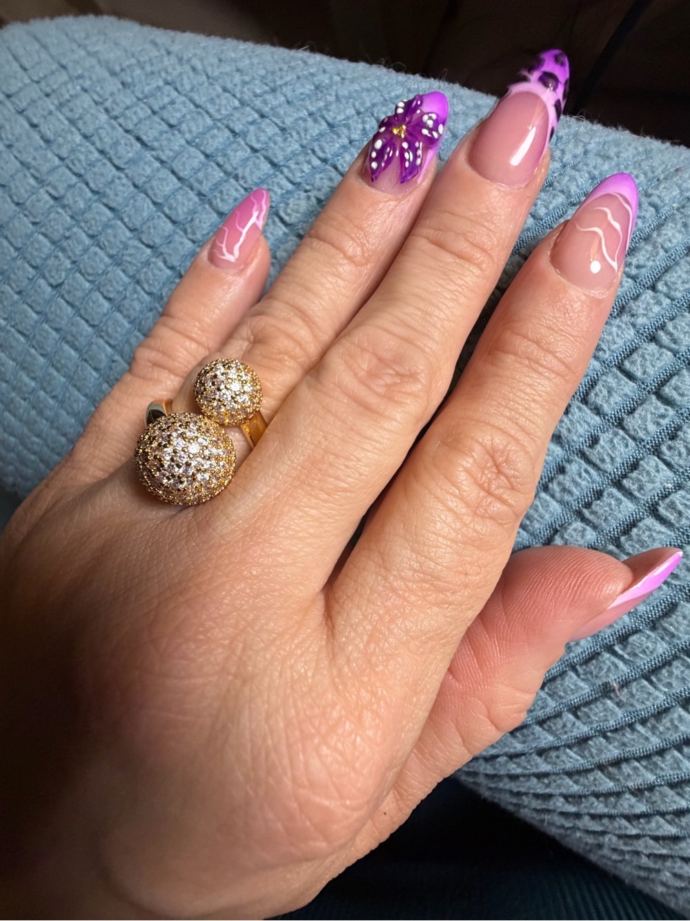 Gold Filled Pave CZ Double Sphere Statement Ring - size adjustable